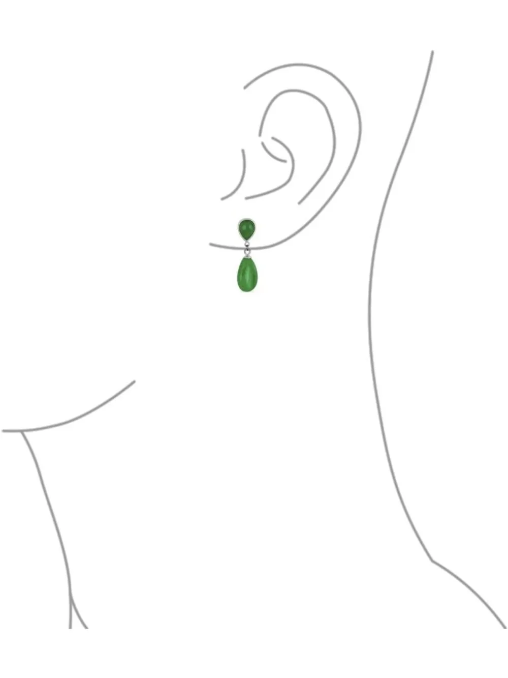 Delicate Double Teardrop Dangle Earrings: Black Onyx & Green Jade, 14K Gold